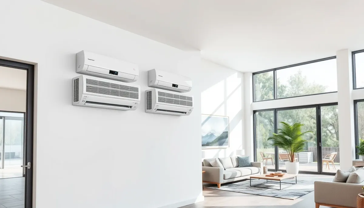 Système de climatisation réversible multisplit avec trois unités intérieures dans un grand séjour