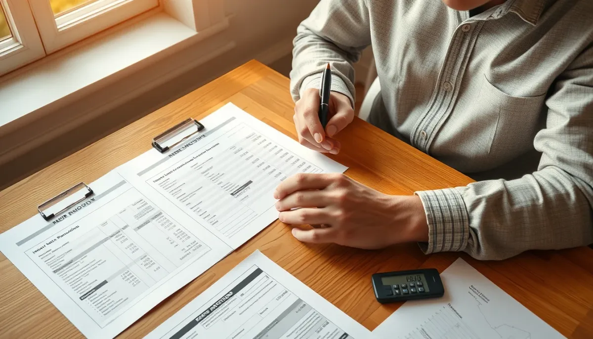 Propriétaire examinant des devis et documents de rénovation énergétique pour une climatisation réversible