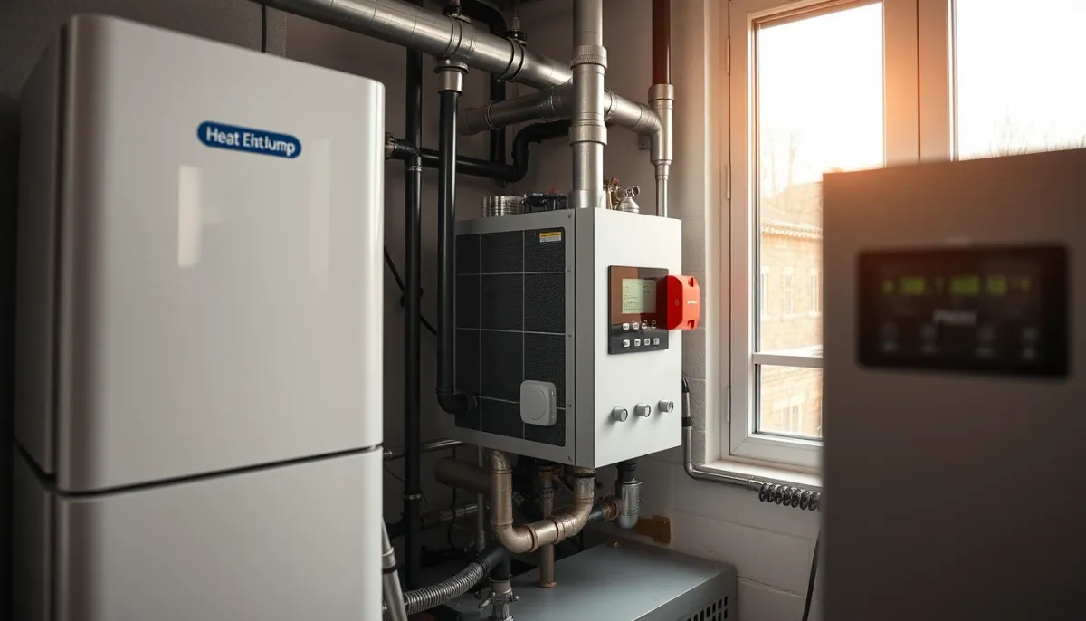 Fiche technique de la PAC hybride Atlantic avec module extérieur et chaudière gaz intégrée