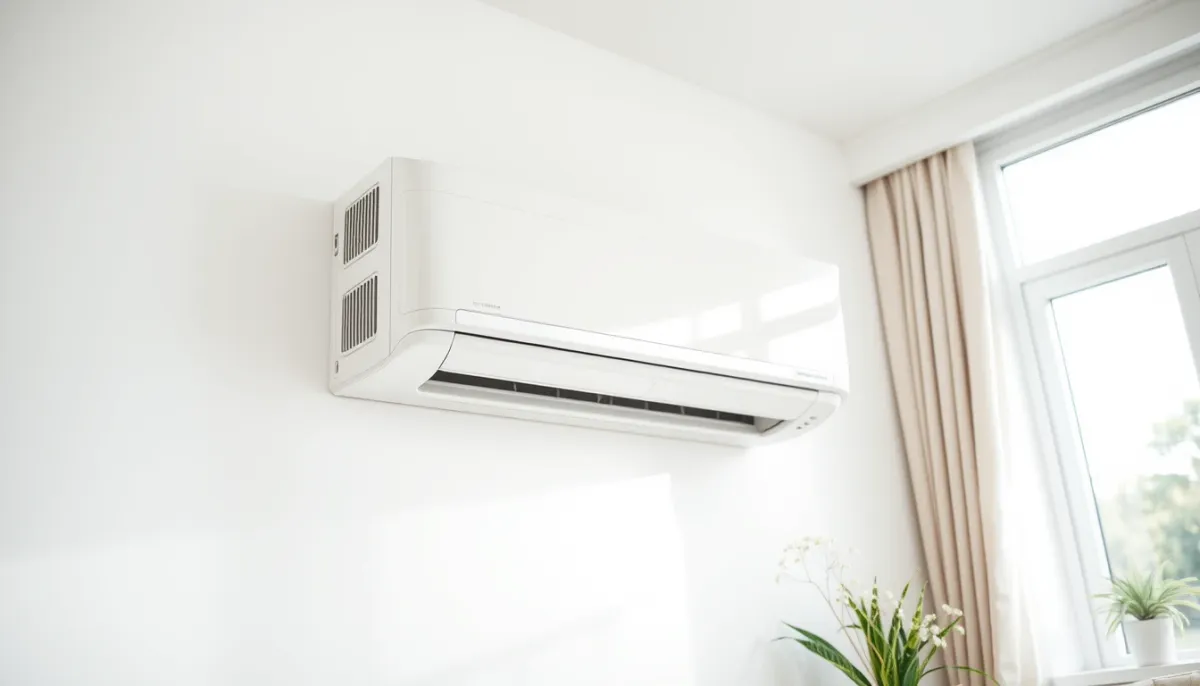 Unité intérieure Daikin Perfera fixée au mur d'un salon contemporain