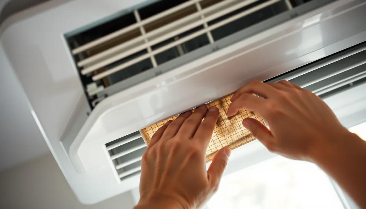 Nettoyage d'un filtre de climatisation réversible encrassé