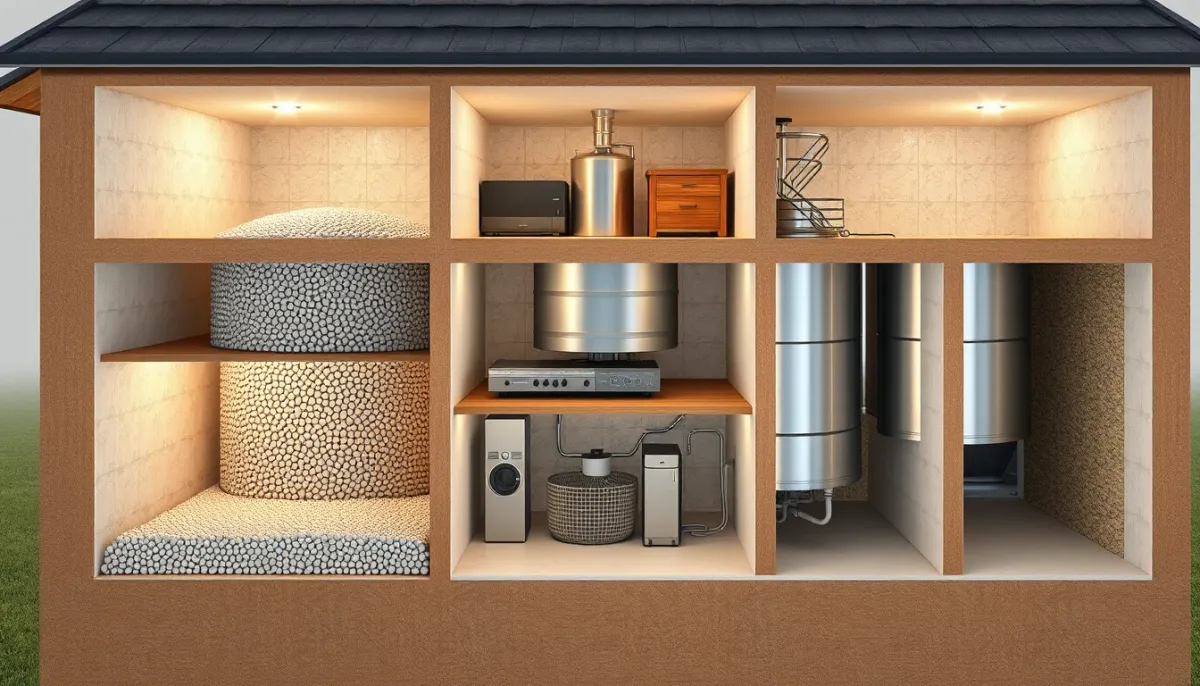 Schéma en coupe d'une maison illustrant les différents types de silos à granulés