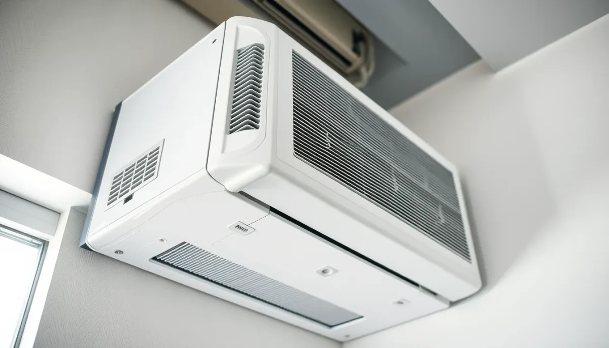 Gros plan sur une unité intérieure de climatisation Mitsubishi Electric